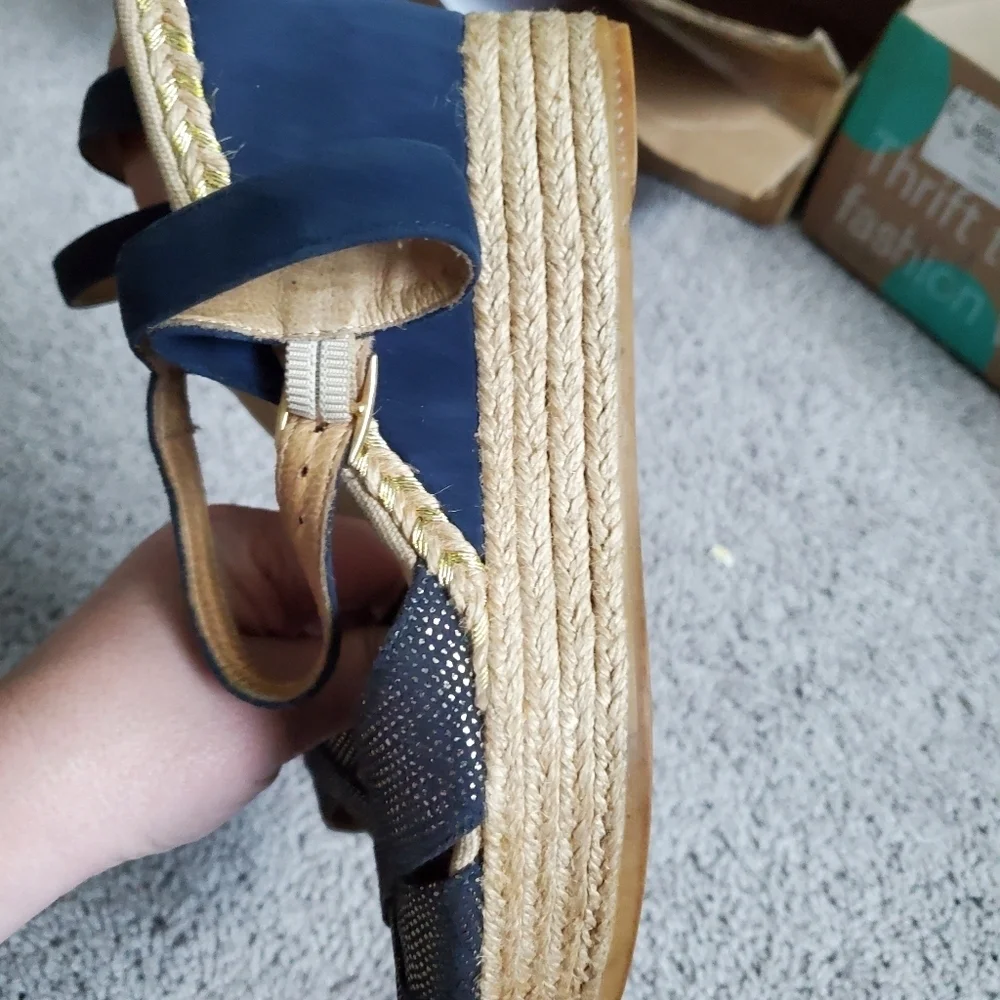 Minelli Navy Espadrille Wedge Sandals Made In Spain